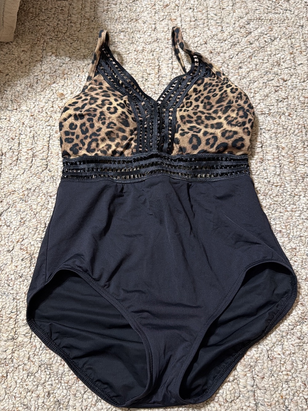 Coco Reef Black One-Piece Swimsuit with Leopard Bust